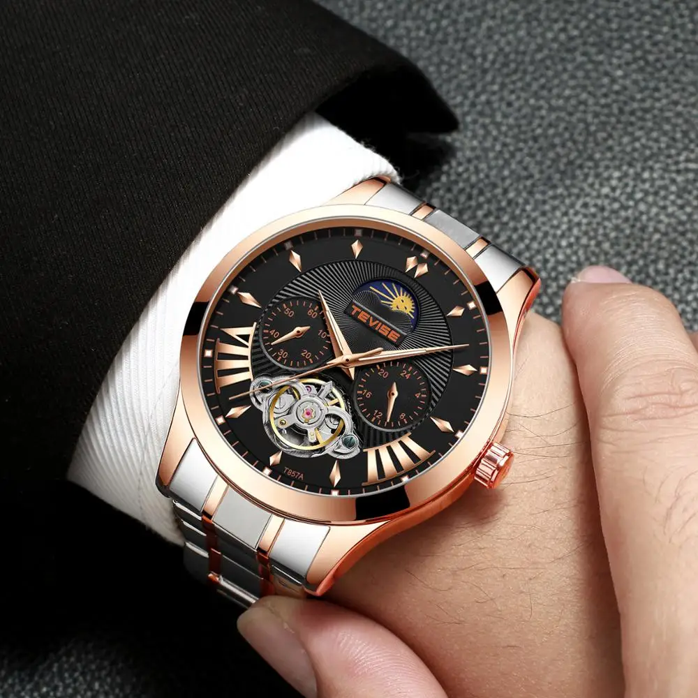 Мужские механические часы с автоматическим турбийоном TEVISE роскошные модные