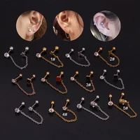 20g double piercing cartilage helix tragus stud earrings stainless steel bar piercing star cross skull chains body jewelry