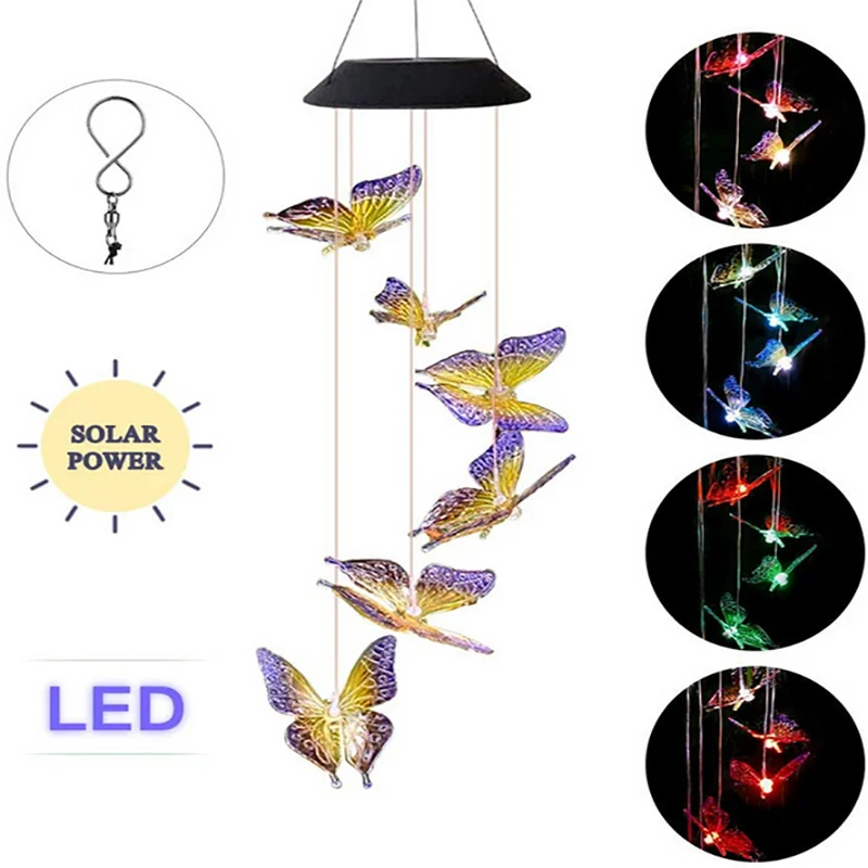 

Solar LED Wind Chime Lamp Crystal Butterfly Color Changing Lamp Waterproof Garden Decoration Lights Outdoor Patio Yard Lamp