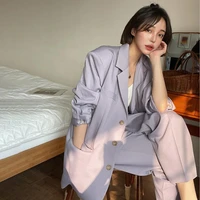 office ladies womens pantsuit purple single breasted suit jacket and high waist straight leg pants suit two piece formal suits