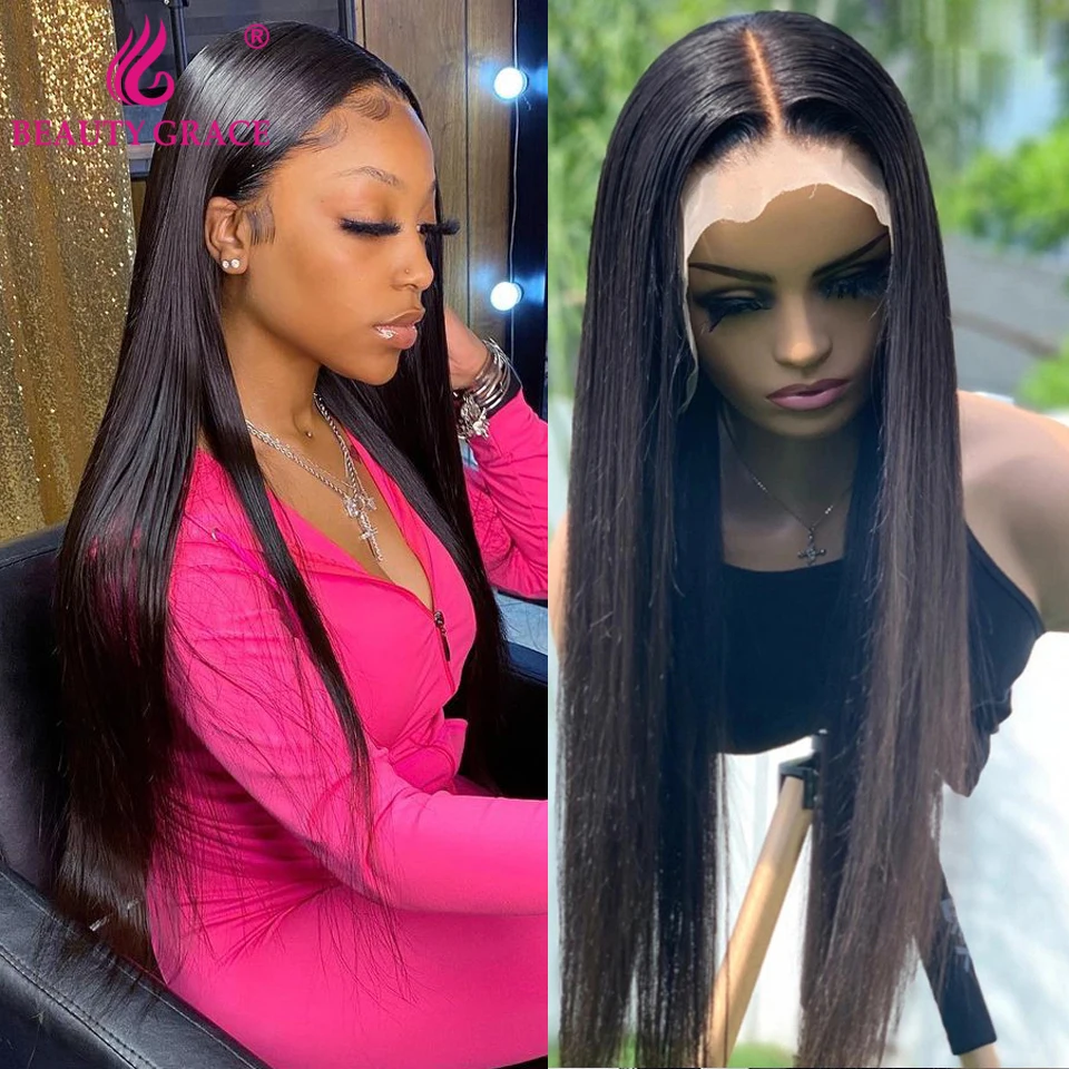 Glueless 30 Inch Bone Straight Lace Front Human Hair Wig Pre Plucked T Part Lace Wig Brazilian Natural Hair Wigs For Women
