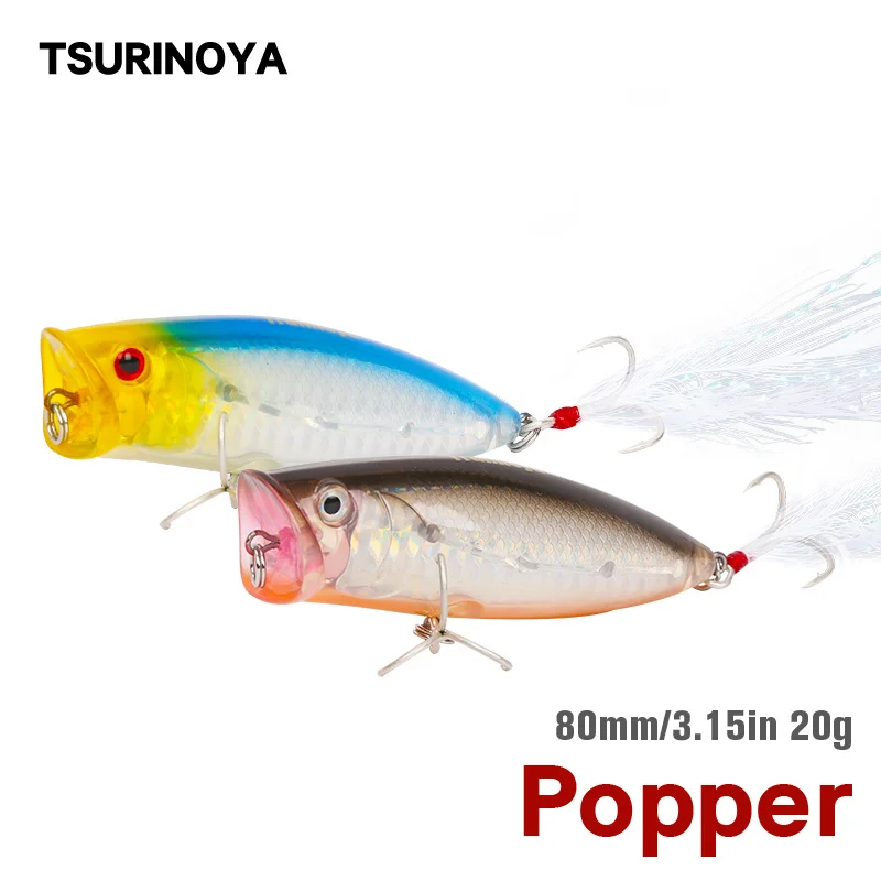 

TSURINOYA DW14 80mm 20g Popper Topwater Fishing Lure Hard Bait floating bait Artificial Wobblers Fishing Tackle