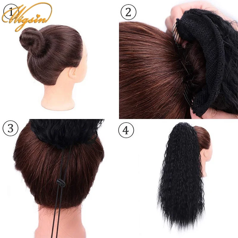 

WIGSIN Short Afro Kinky Curly Synthetic Drawstring Ponytail Hair Extension Natural Water Wave Fluffy Ponytail For Women