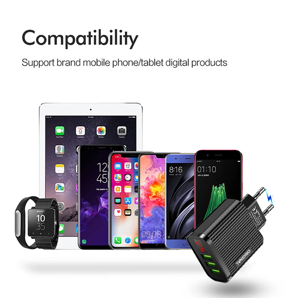 Зарядное устройство с 3 USB-портами и светодиодным дисплеем | Мобильные телефоны