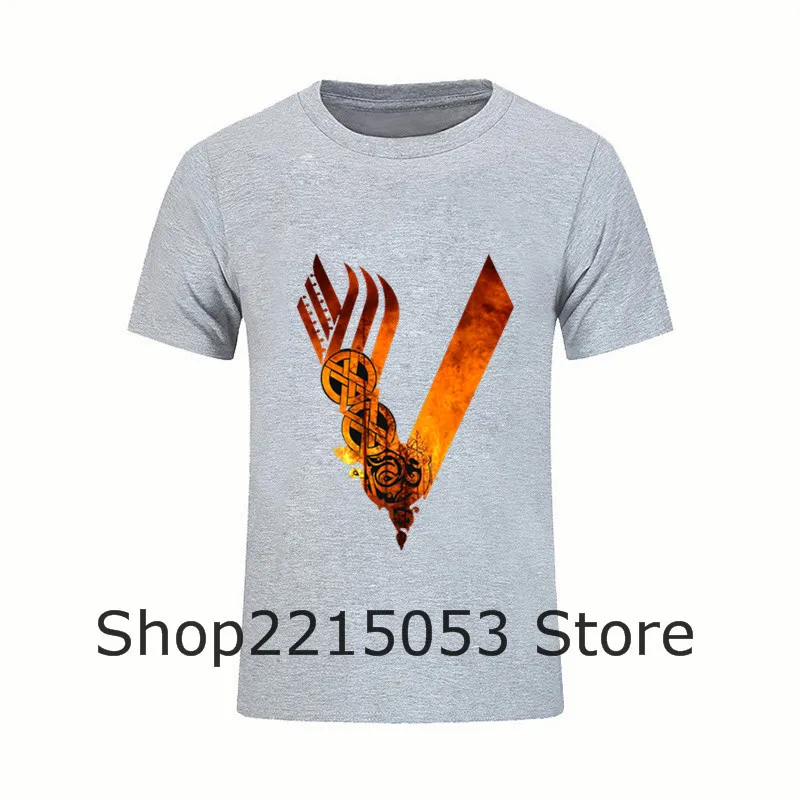 2020 Hot Selling Short Sleeve TShirts Vikings Logo Fire Mens T Shirts Male Personalised T-Shirts Crew Neck Nice camisa masculina | Мужская