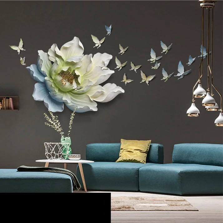 

3D Stereo Wall Hanging Resin Flower+butterfly Home Decoration Crafts Restaurant Hotel Wall Ornament Livingroom Sofa Mural Decor