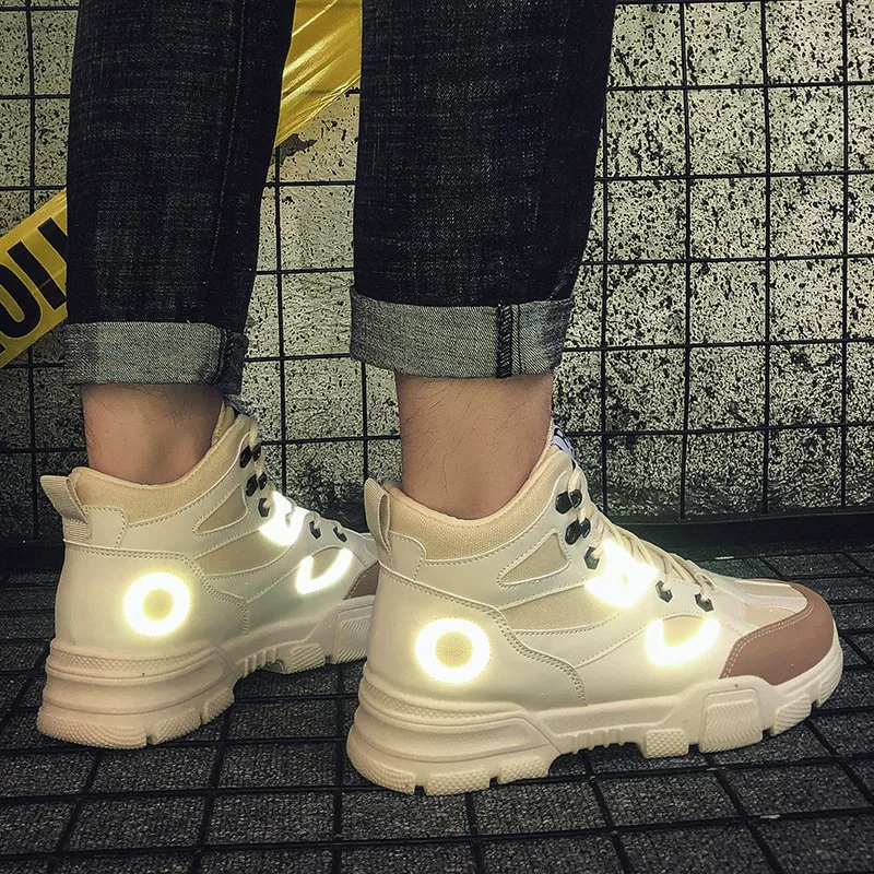 Мужские ботинки в стиле ретро LIN KING кожаные короткие большого размера светящиеся