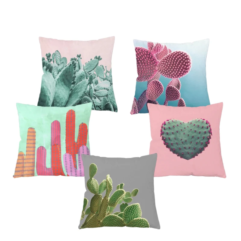 

Cactus Pattern Cushion Cover Decorative Tropical Plant Print Pillowcase Decor Home Sofa Office Chair Plush Square Pillow Cover