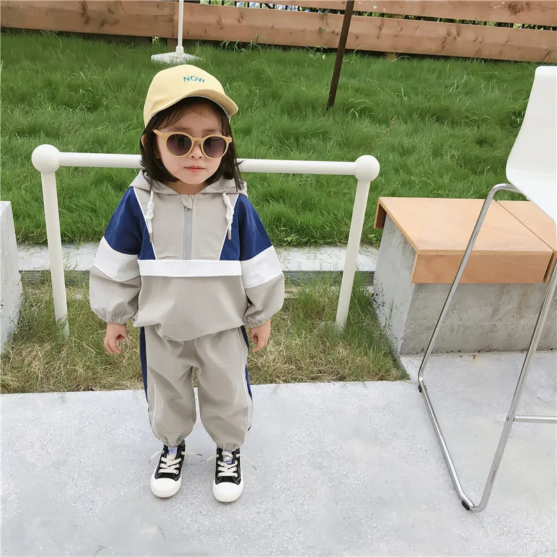 2019 Autumn New Arrival Korean style clothing sets matching colors hooded coat with long pants sports suit for girls and boys | Детская