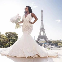 long mermaid wedding dresses 3d flower lace appliques sweep train plus size bride wedding gowns custom made