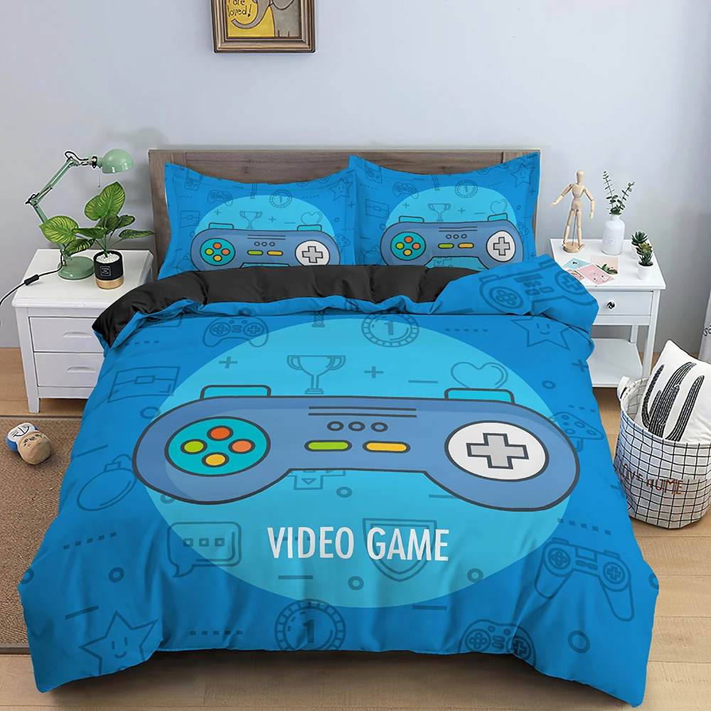 

Teens Video Games Comforter Duvet Cover Set King Size Gamepad Controller Bedding Set for Kids Boys Girls Youth Game Bedding Set