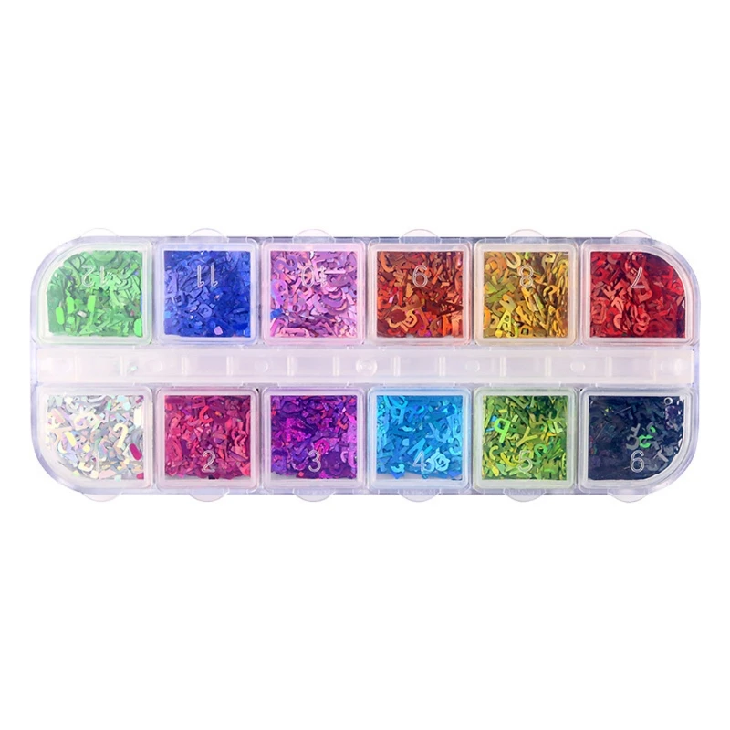 

12 Color English Letter Mixed Chunky Glitter Epoxy Resin Letters Sequin Fillings M7DD