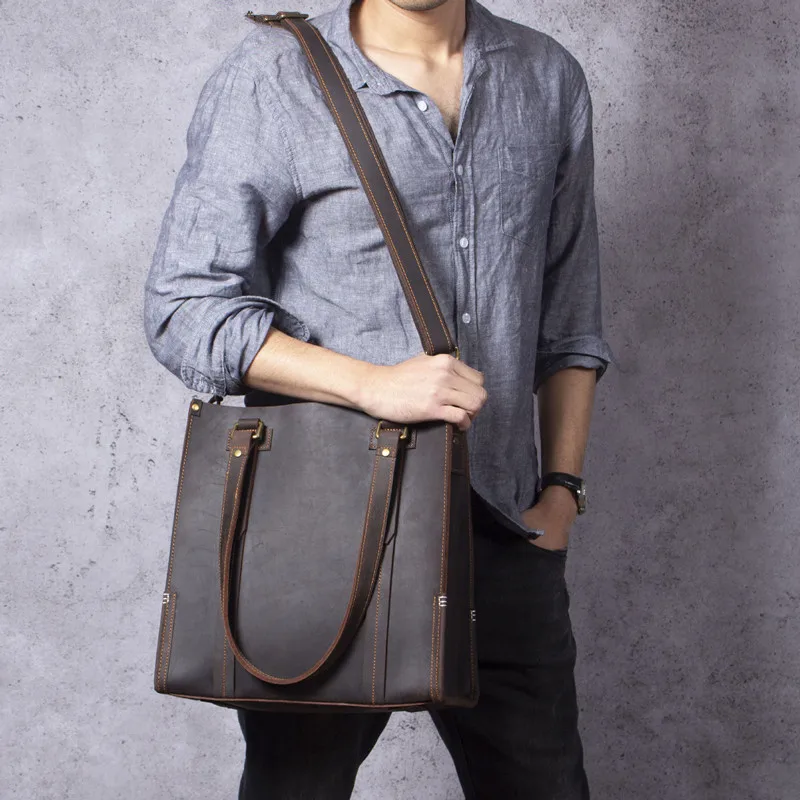 

2022 Vintage Large Capacity Genuine Leather Shoulder Tote Bag Men Women's Classic High Quality Cowhide Outdoor Shopping Handbag