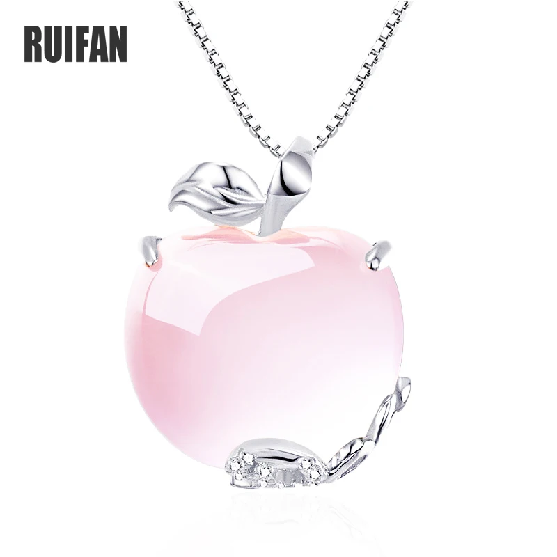 

Ruifan Apple Shape Natural Rose Quartz White/Rose Gold 925 Sterling Silver Woman Pendants Link Chain Necklaces Jewelry YNC092
