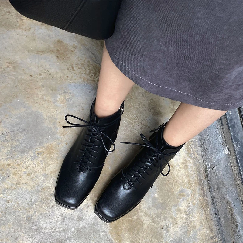 

VERCONAS 2020 Autumn Winter Platforms Women Ankle Boots Genuine Leather High Heels Shoes Woman Square Toe Zip Narrow Band Boots