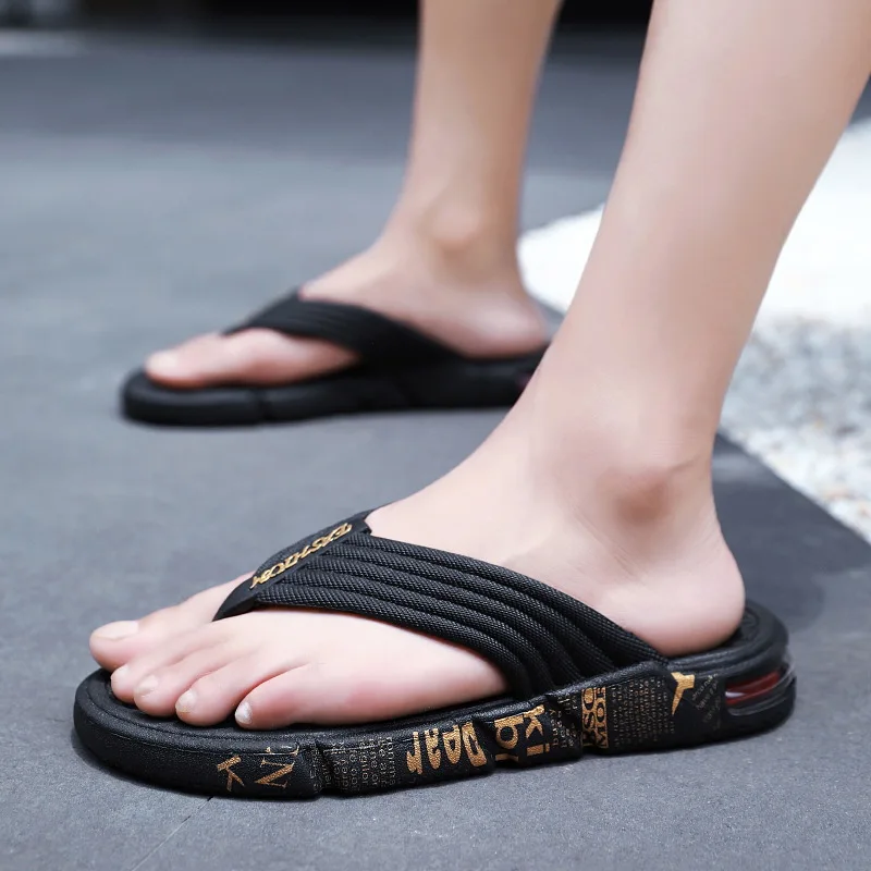 

Whoholl Summer Korean Big Size Tide Slippers Men Non-slip Cool Flip-Flops Breathable Thick-soled Sandals Slippers Toe Sandals