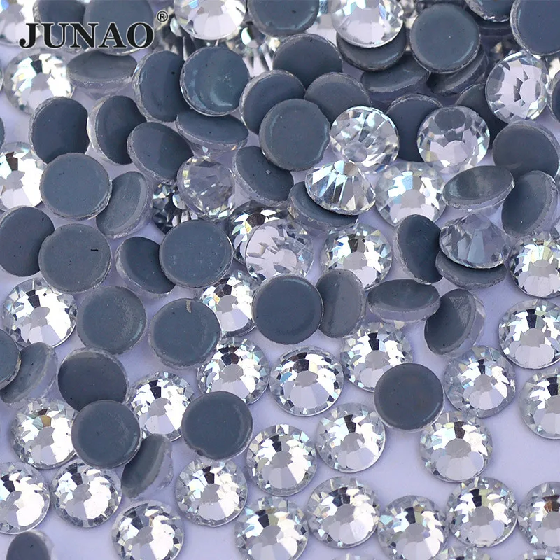 

JUNAO SS 3 5 6 10 20 30 Clear White Hot Fix Rhinestones Glass Flat Back Beads Hotfix Stones Iron On AB Strass Crystal for Crafts