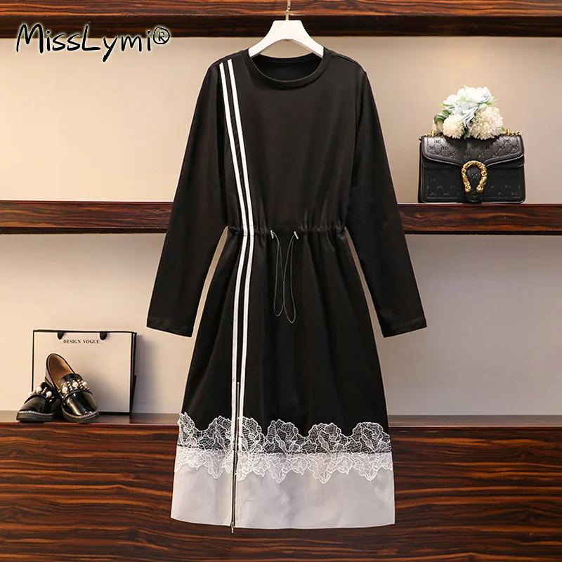 

Женское Хлопковое платье в полоску, с длинным рукавом, батальных размеров