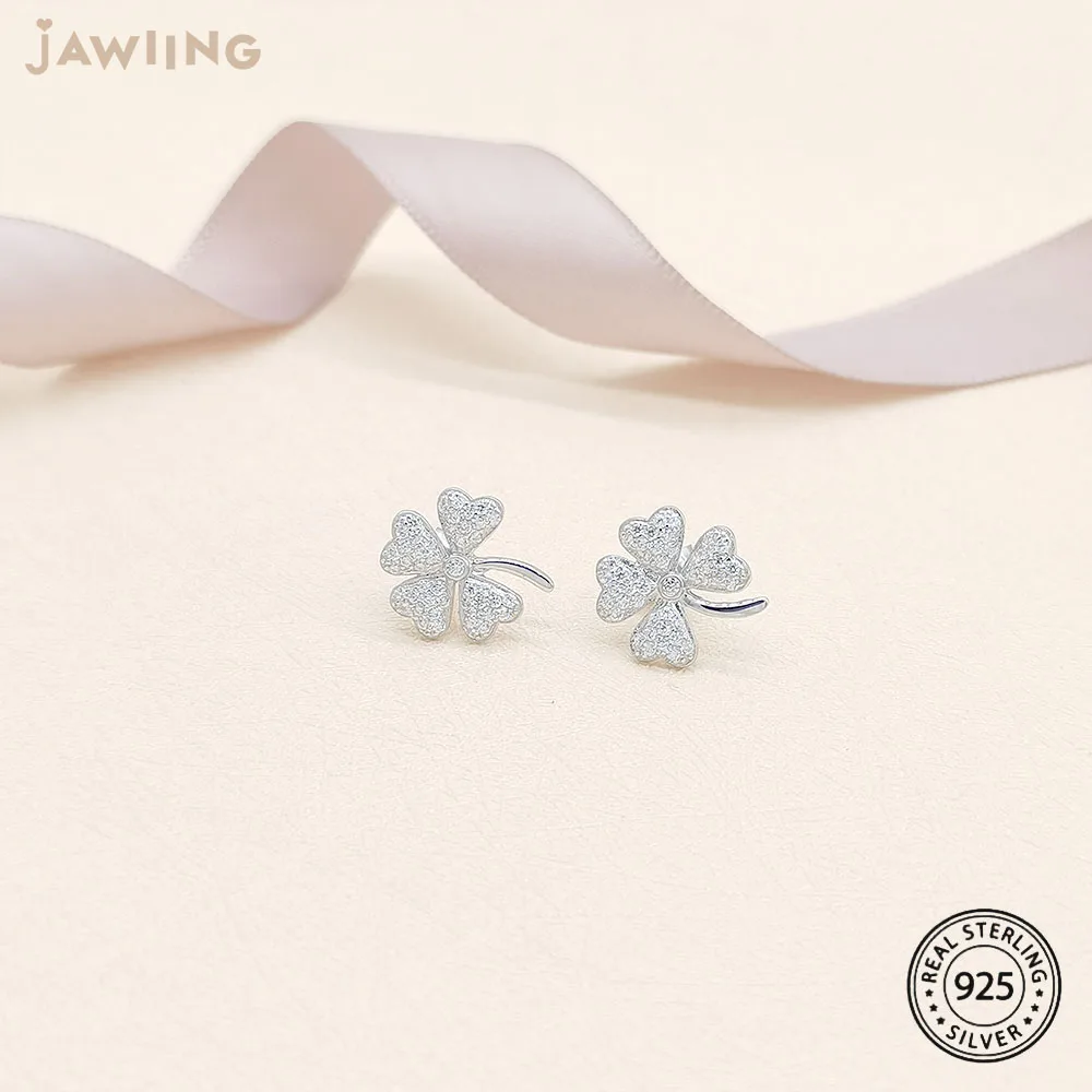 

4 Leaf CZ Clover Stud Earrings Elegant Real 925 Sterling Silver AAAAA Zircon Ear Pin for Women Wedding Fine Jewelry Make