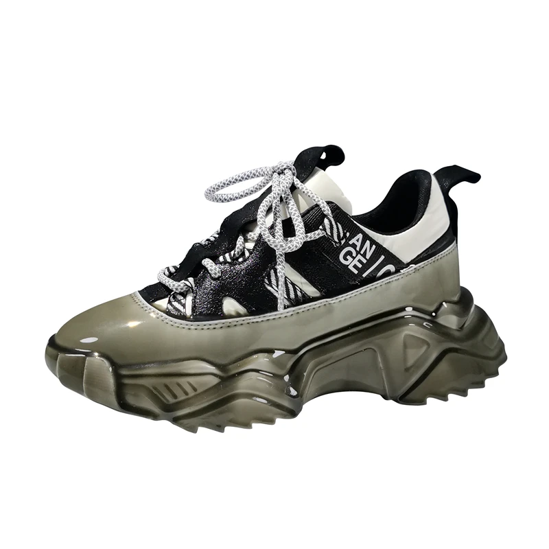 

Koovan Women's Sneakers 2021 New Genuine Leather Hollow Jelly Platform Sponge Cake Casual Sports Dad Shoes Women Florescent Shoe