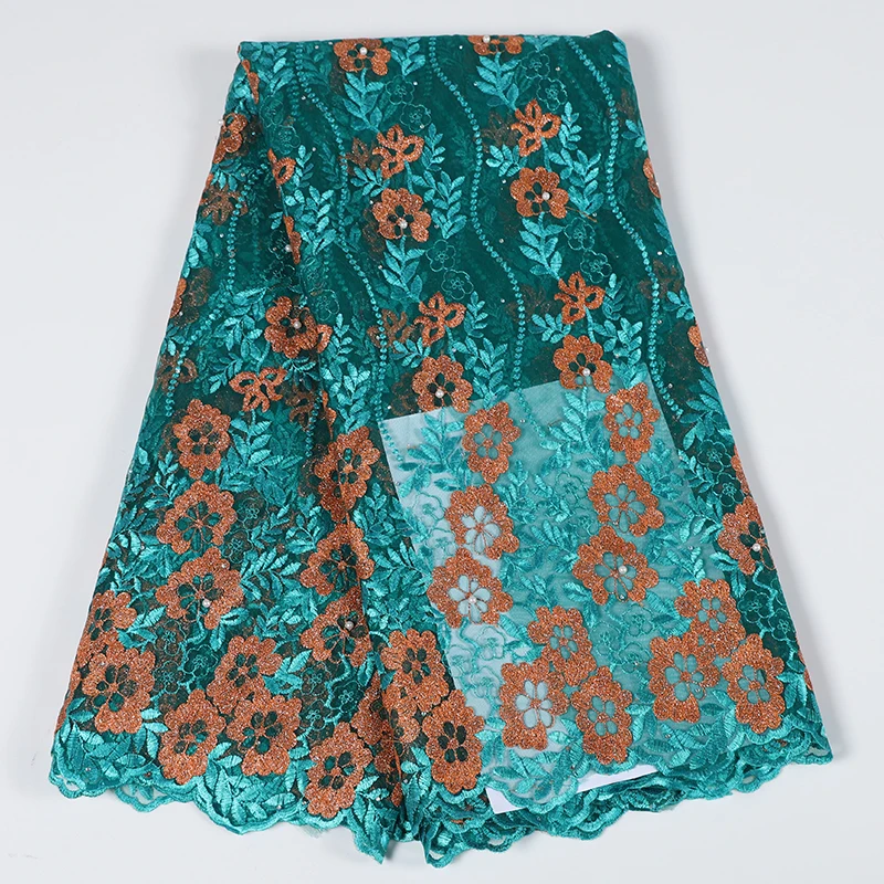 100% из полиэстра расшитый бисером африканские ткани с сетчатыми кружевами 2019 в