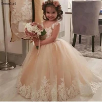 puffy tulle champagne ball gown flower girl dresses puffy satin bow girl princess dresses long first communion dresses