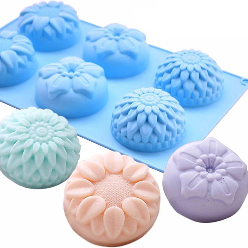 6 Cavity Flower Shaped Silicone DIY Handmade Soap Candle Cake Mold Supplies Hole Crafts fast sent wholesale | Дом и сад