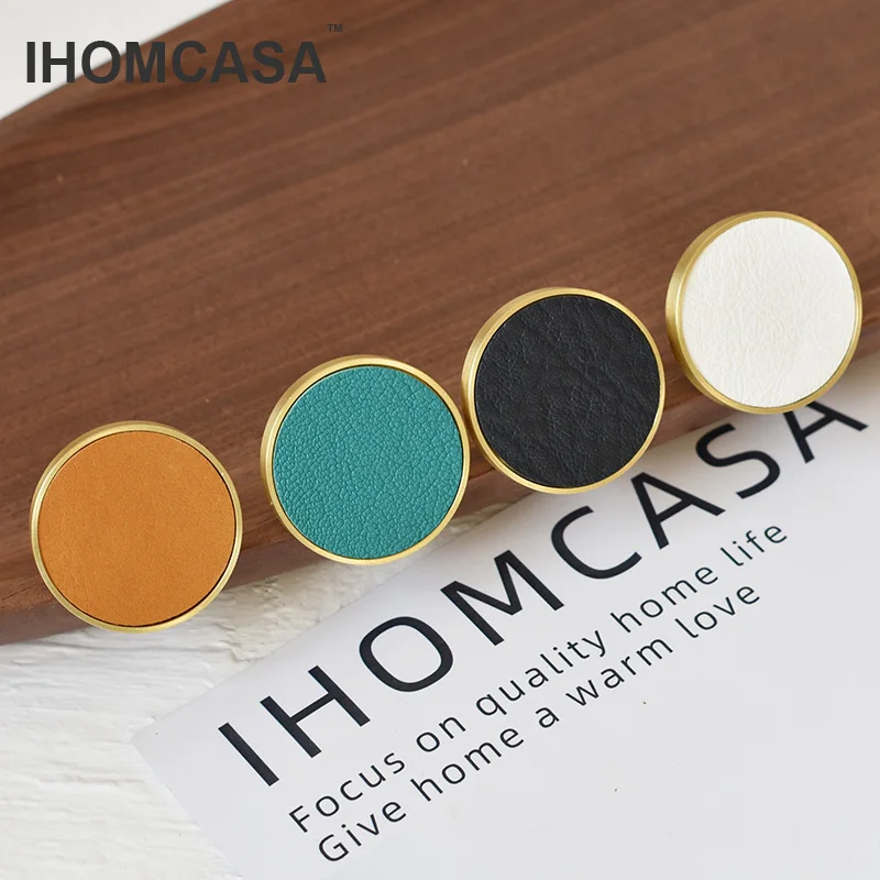 IHOMCASA 12 Цвета меди латуни кожаные ручки черного цвета с круглым носком тянуть