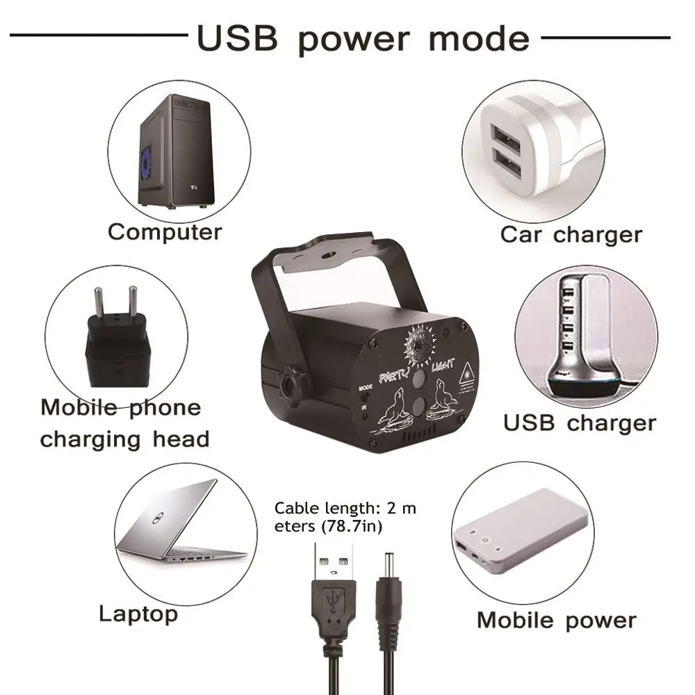

60 Patterns RGB stage Light USB Recharge RGB Laser Projection Lamp party Lighting Show For Home KTV Dance Floor with Controller