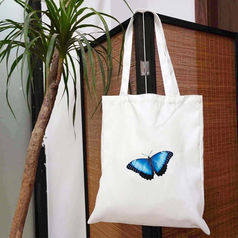 

Butterfly Shoping Bags Reusable Shopping Bag White Designer Handbags for Groceries Hand Women Canvas Shopper Tote Woman Beach