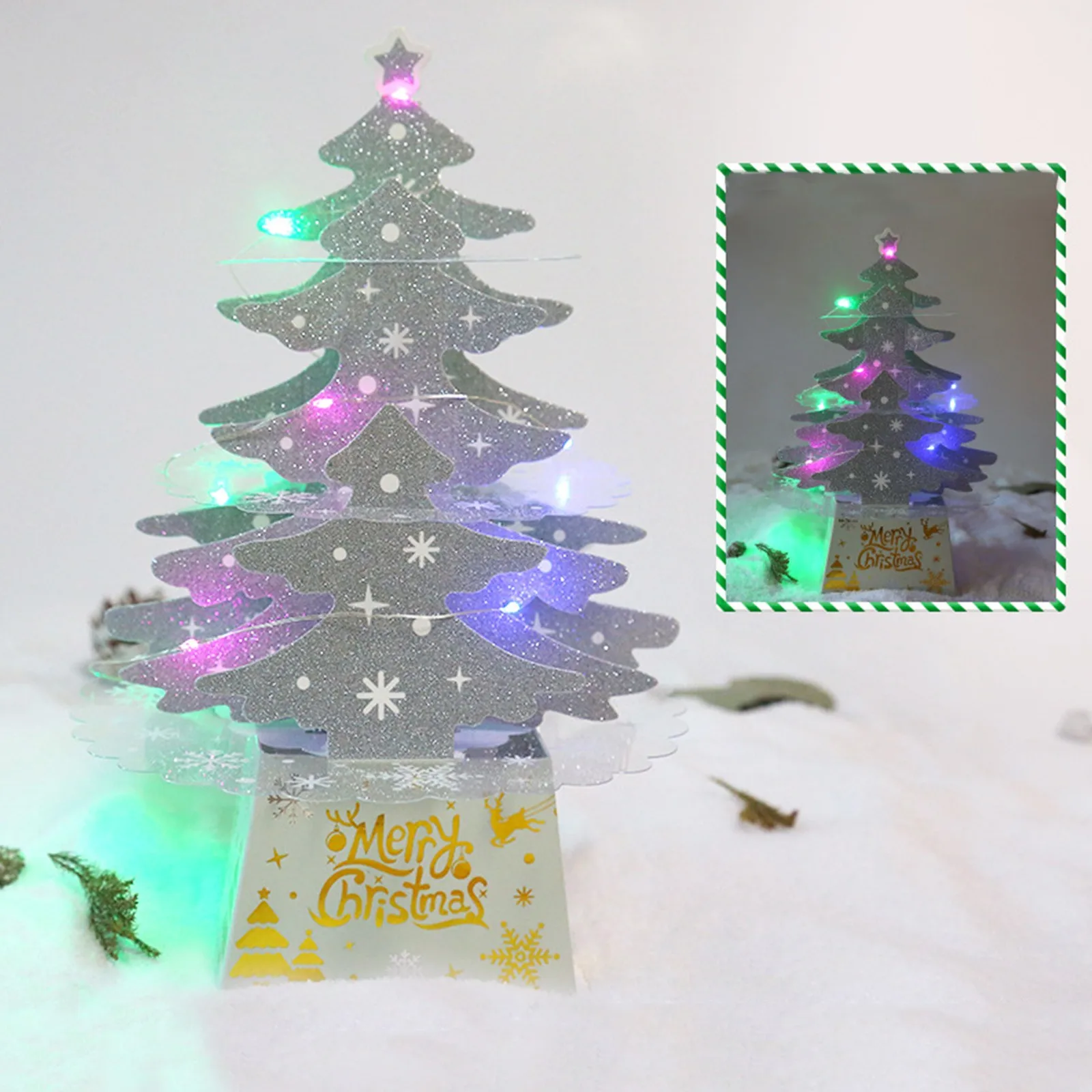 

Mini Festival Sculpture Christmas Decorations Desktop Xmas Tree Ornaments Shiny Christmas Tree Lights Kawaii Accessories