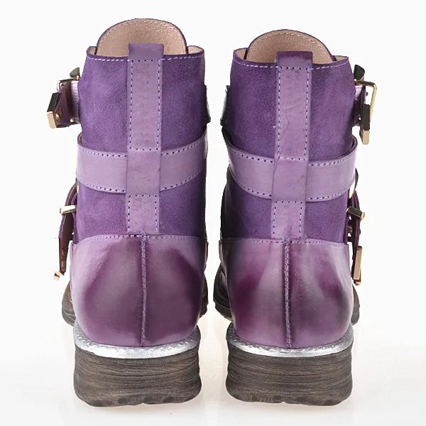 HEFLASHOR Fashion Women Boots Purple Short Ankle Boots Genuine Leather Blue Winter Strapped Buckle Short Boot Women Shoes