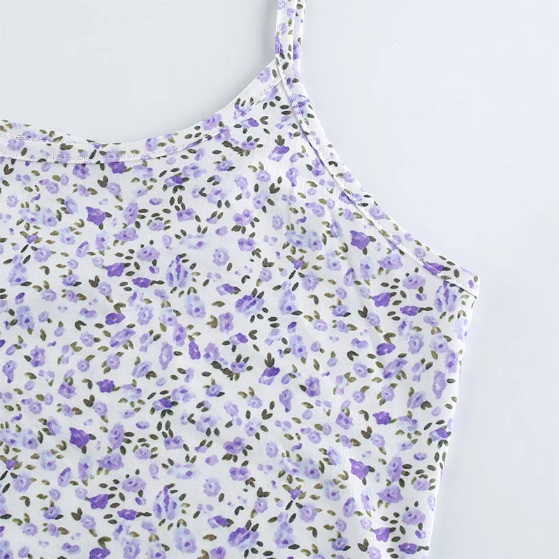 

Spaghetti Strap Floral Graphic Cropped Tops Fashion Printing Backless Summer Cute Tank