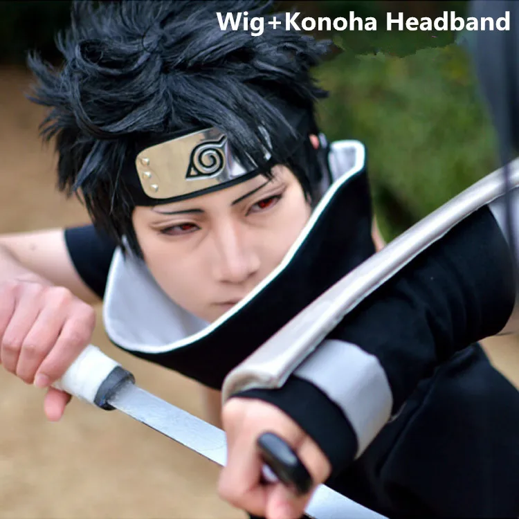Uchiha Sasuke Аниме Наруто Учиха Косплей-костюм SASUKE реквизит парики ребенок взрослый черный парящий парик волос с оголовьем Konoha вечерние подарки на Хэллоуин - Цвет: Uchiha Sasuke
