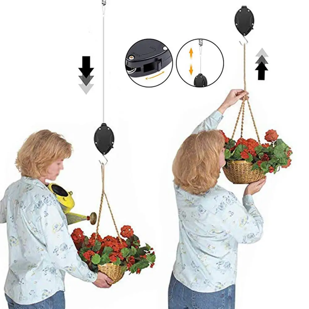 

Retro Hanging Garden Basket Pull Down Hanger 160cm Retractable Pulley Baskets Plant Pots Hanging Basin Retractable Hook