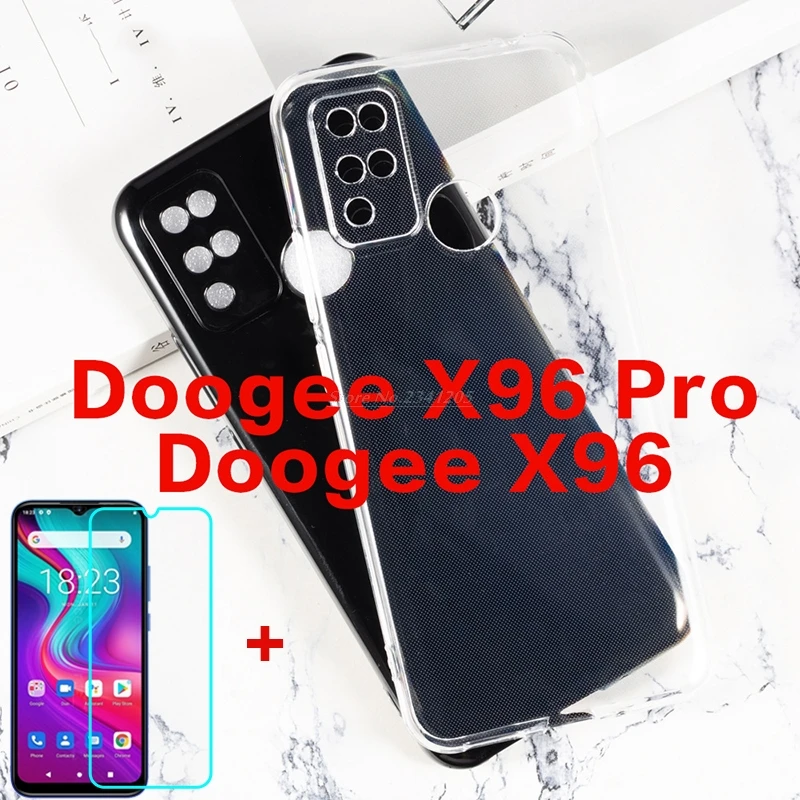 

360 Full Protective Transparent Phone Case For Doogee X96 Pro Silicone Caso Soft Black TPU Case On Doogee X96Pro Tempered Glass