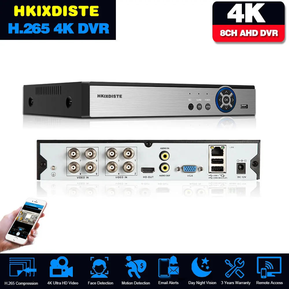 

16CH 8CH 4K AHD DVR AI H.265 Hybrid 8 Megapixel NVR Digital Video Recorder for 2MP 4MP 5MP 8MP AHD/TVI/CVI/XVI/IP Cameras