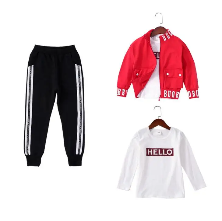 

Girls Clothing Sets Children Clothing Coat +T-shirt+Print Pants 3Pcs Girls Clothes 10 12 Year 2019 Spring Baseball Outfits Suit