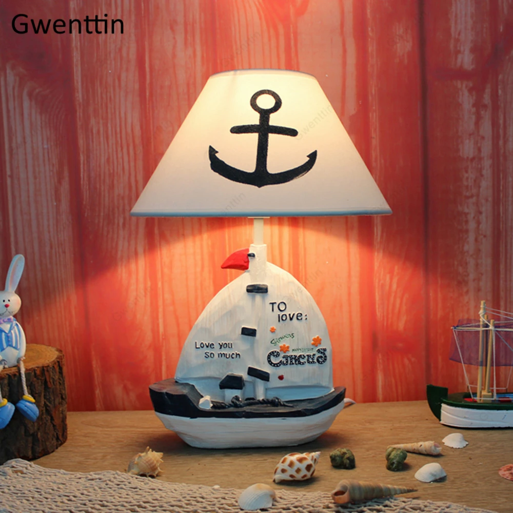 

Resin Sailboat Table Lamp Dimmable Standing Desk Led Light Fixtures for Child's Room Bedroom Kid Gift Study Home Decor Luminaire