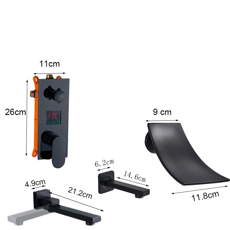 

Waterfall Matte Black Bathroom Shower Faucet Black Digital Shower Faucets Set Rainfall Shower Head Digital Display Mixer Tap