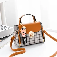 2021 women handbag grid female shoulder bags cartoon decoration pu tote plaid girls gift purse handbag for womens casual wallet