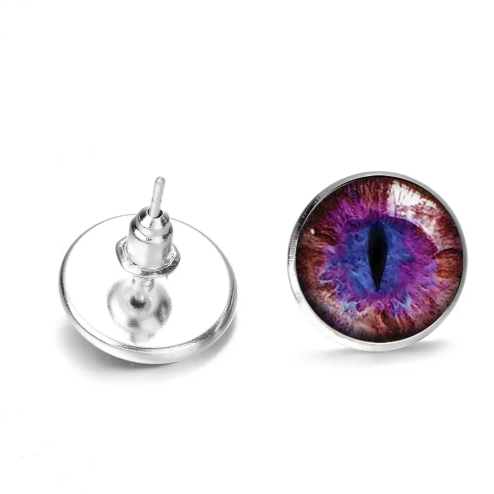 Крутые серьги-гвоздики глаза Дракона зеленые синие фиолетовые красные