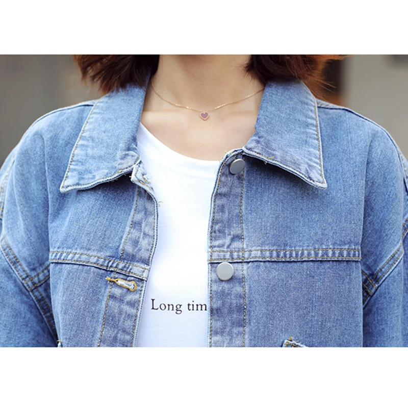 Женская джинсовая куртка свободного покроя повседневная ковбойская с большими