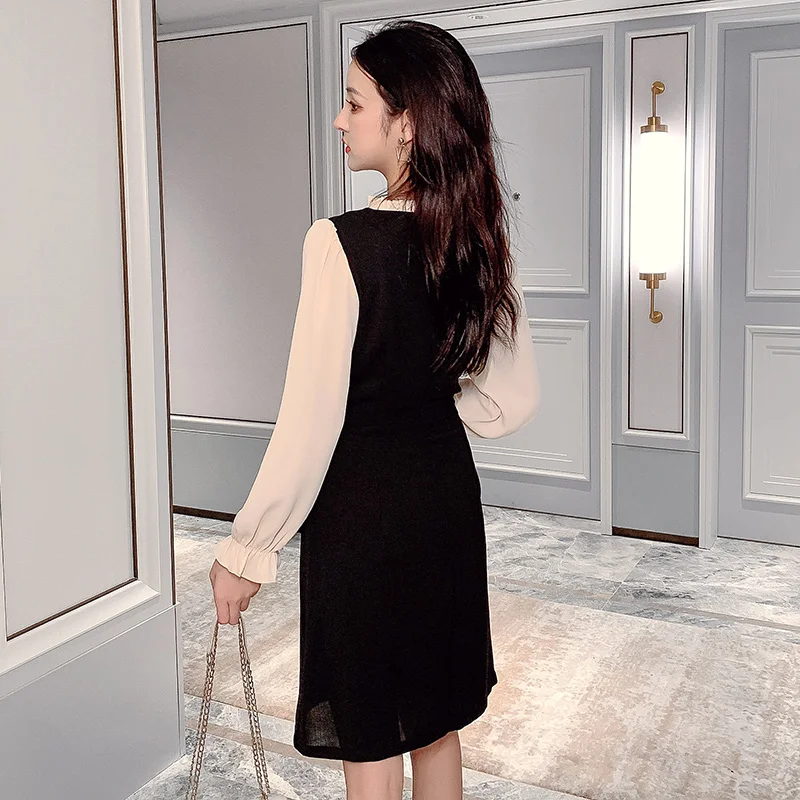 Женское повседневное шифоновое платье Новая Осенняя мода v-образный вырез