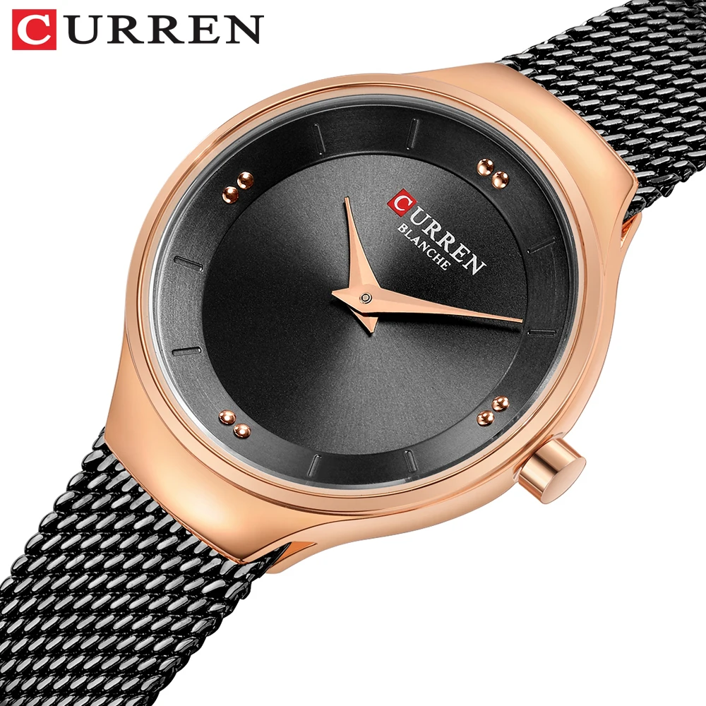 

Элегантные женские часы CURREN, простой дизайн, женские модные кварцевые часы из нержавеющей стали с сетчатым ремешком, дамские Подарочные час...