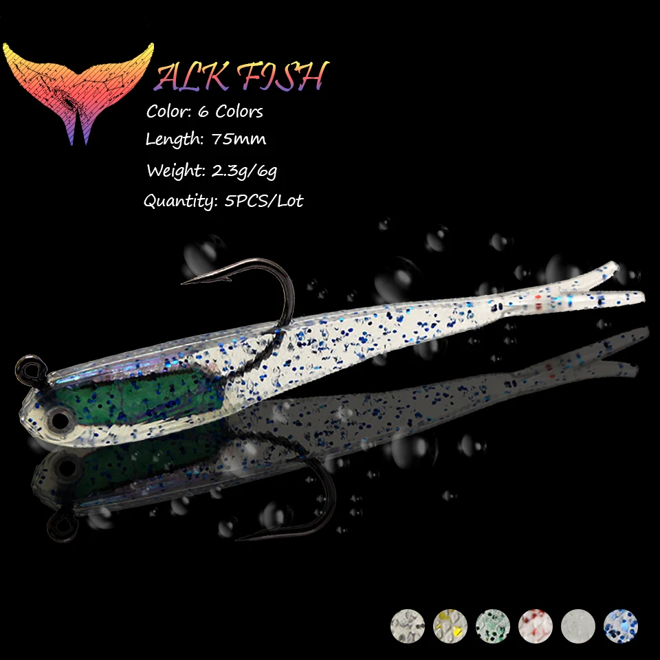 

WALK FISH, 5 шт./лот, вилочный хвост, свинцовая мягкая рыболовная приманка, 2,3 г/6 г, мягкая плавающая приманка, силиконовый воблер, приманка, рыболо...