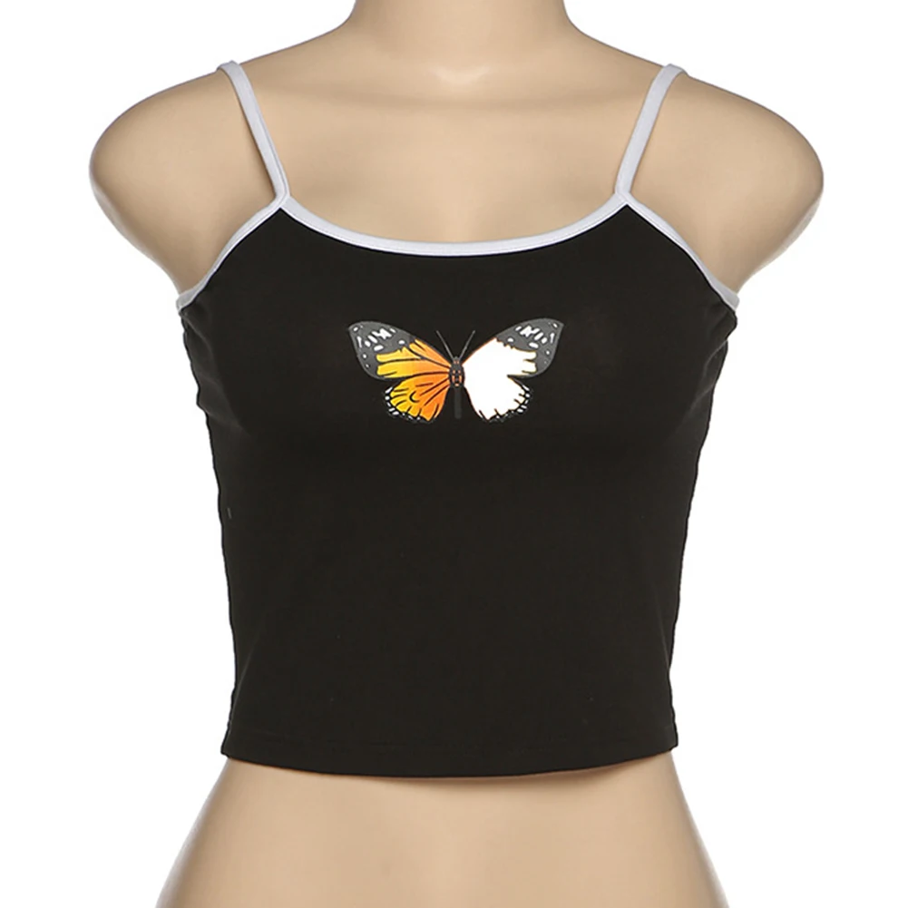 Модные сексуальные женские белые топы без рукавов с принтом бабочки майка Летняя