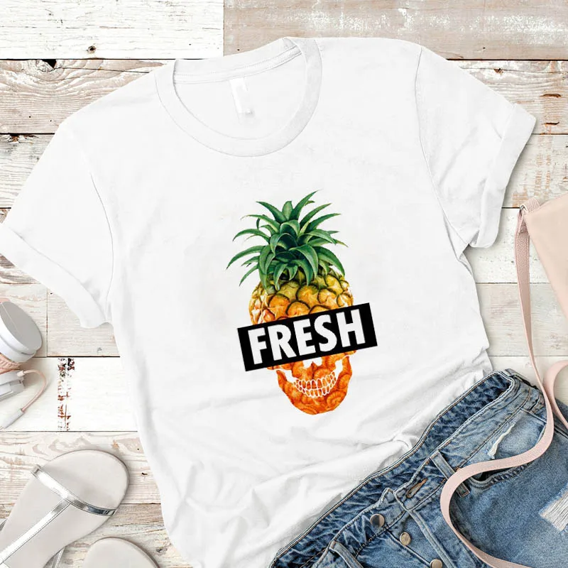 Женская рубашка размера плюс 4XL свежий ананас пляж фрукты Графический Топ для