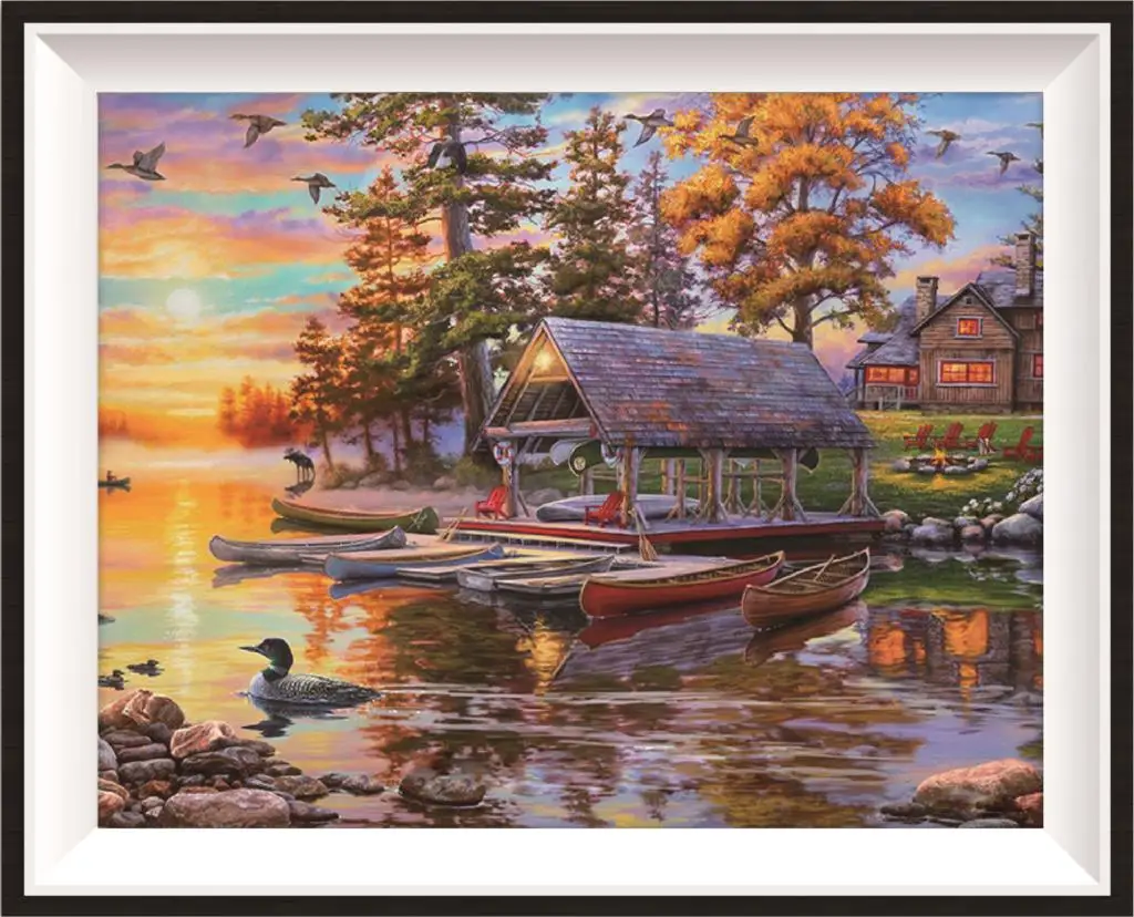 

Алмазная 5D картина с полными стразами для творчества, изысканный закат у реки, павильон, алмазная картина стразы, мозаичное украшение