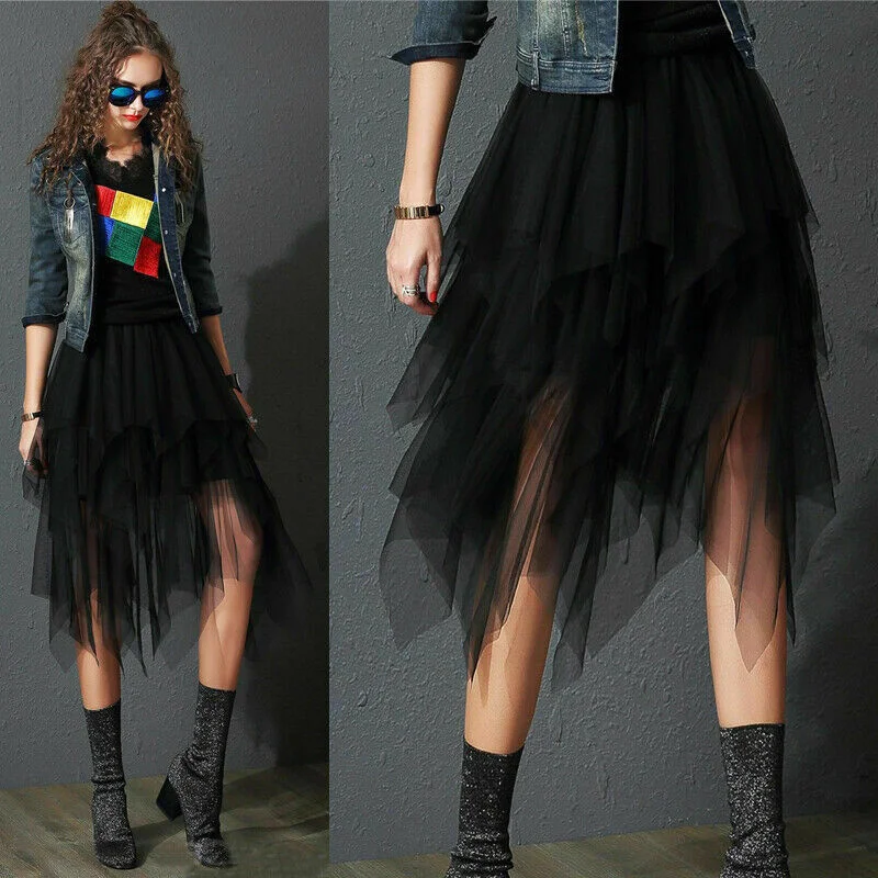 

Women's Tulle Skirt Elastic High Waist Underskirt Ballet Irregular Pleated Maxi Skirt Sheer Tutu Tulle Skirts